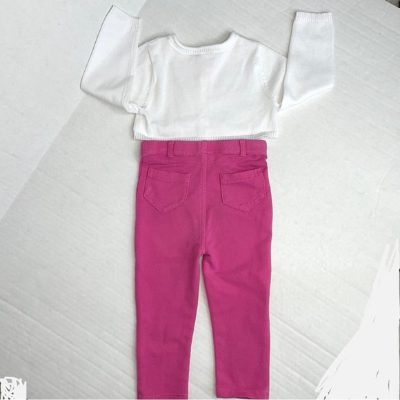 2 pc. NWOT Cat & Jack white pointelle sweater AND EUC Garanimals pink jeggings - Picture 2 of 7